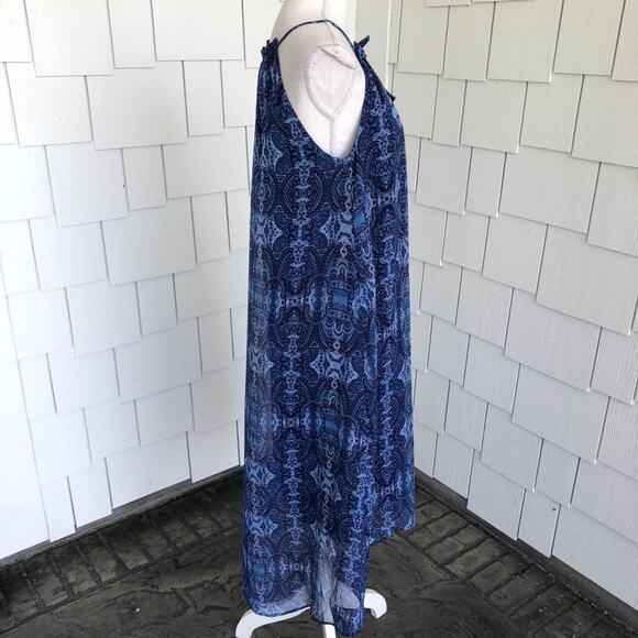Lucky Brand Women's Blue Patterned Sleeveless High Neck Hi-Low Hem Dress sz S - Picture 6 of 7